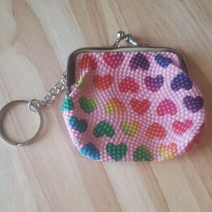 Pink Heart Print Coin Purse Wallet Clasp closure Small Change Pouch nwot